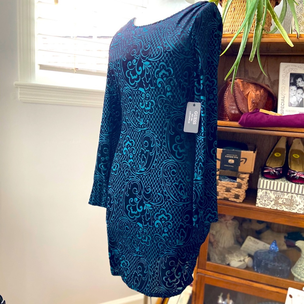 NWT Guess Bodycon Green & Black Velvet Dress 10